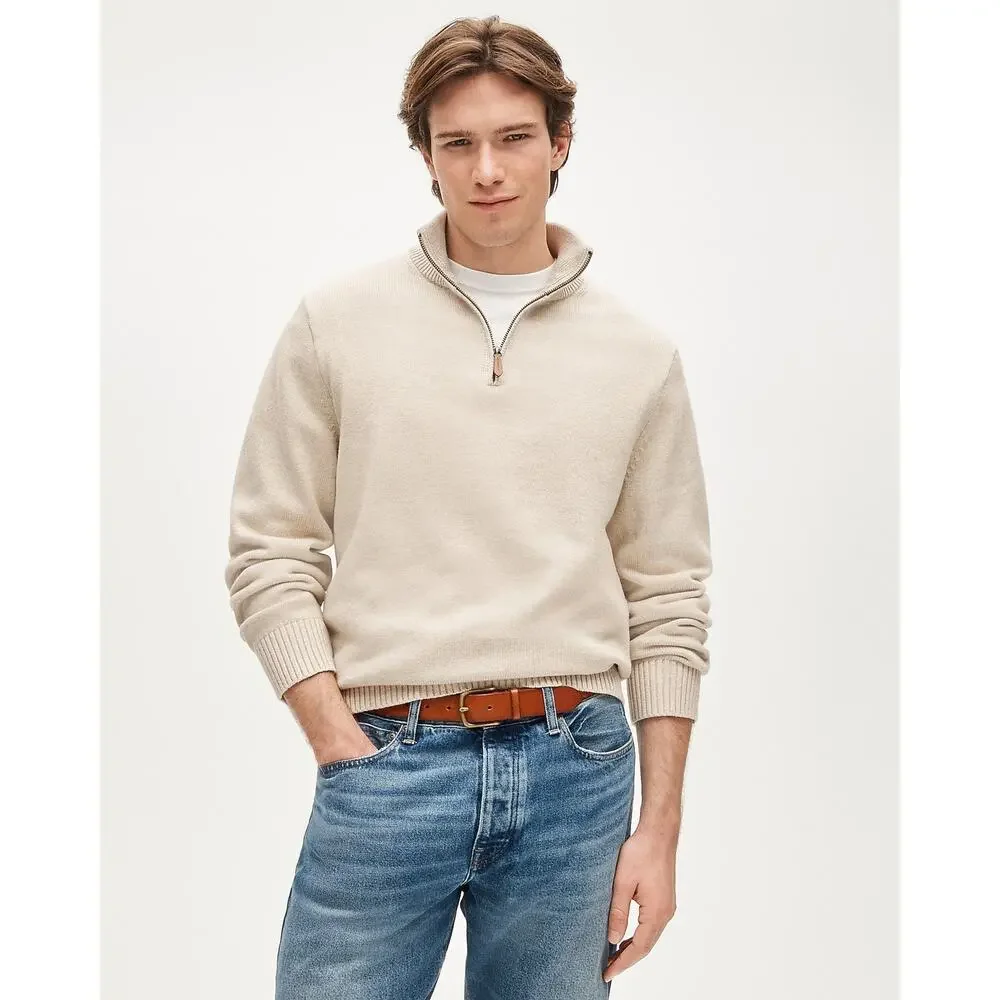 J. Crew Men's Heritage Cotton Quarter-Zip Sweater Knit Heather Sand Size M NWT